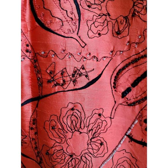 Bleu Bayou Jacket Open Blazer Silk Embroidered MED Art to Wear Coral/Red/Black - Picture 8 of 11